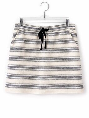 LOFT Striped Terry/Cotton Mini Skirt Drawstring Pockets BLK/WHT Size L